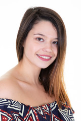 portrait of beautiful young woman on white background