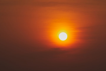 sunrise with dark and brightness light in orange tone color
