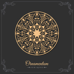 Eastern silhouette of a round ornament. Floral emblem with floral pattern