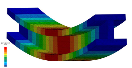 3D Illustration. Narrow isometric view of a deflection plot of an I Beam in bending with scale - obrazy, fototapety, plakaty