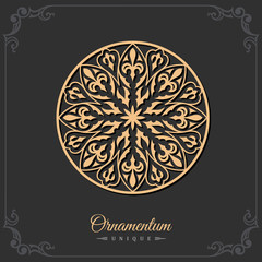 Eastern silhouette of a round ornament. Floral emblem with floral pattern