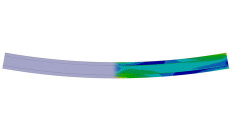 3D Illustration. Side view of a Von Mises stress plot and CAD model blend of an I Beam in bending - obrazy, fototapety, plakaty