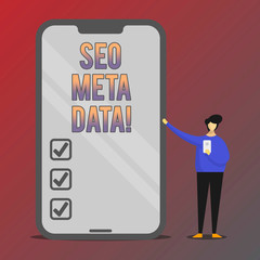 Conceptual hand writing showing Seo Meta Data. Business photo showcasing Search Engine Optimization Online marketing strategy