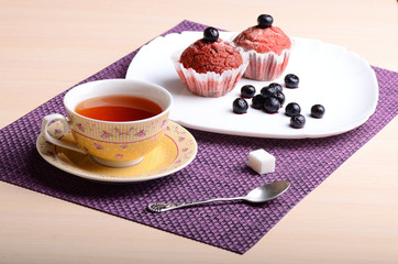 morning tea with muffins and blueberries