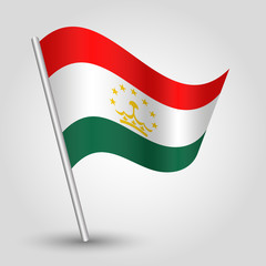 vector waving simple triangle tajikistani flag on slanted silver pole - symbol of tajikistan with metal stick