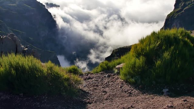 Vereda do Areeiro, Madeira. View of beautiful mountains above the clouds.
