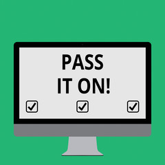 Handwriting text Pass It On. Concept meaning Share something with others Spread the word sharing talking