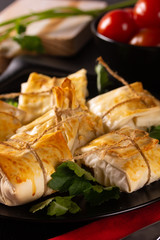 Fresh hot chicken mince cutlet in fillo dough