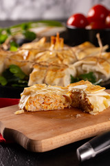 Fresh hot chicken mince cutlet in fillo dough