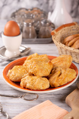 Fresh hot chicken mince cutlet on the kitchen table