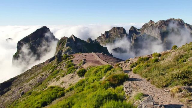 Vereda do Areeiro, Madeira. View of beautiful mountains above the clouds.