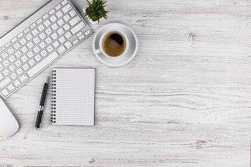 Items for business on a light background on the table, view from the top