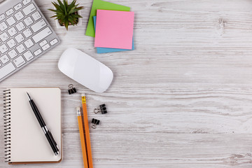Items for business on a light background on the table, view from the top