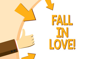 Writing note showing Fall In Love. Business photo showcasing Feeling loving emotions about someone else Roanalysisce Happiness