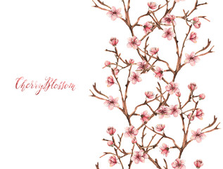 Obraz na płótnie Canvas Cherry blossom,Watercolor spring illustration,card for you,handmade, flowers, twigs, buds