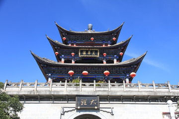 Wuhualou Tower in Dali, Yunnan Province, China. Writing on the building: Wuhualou