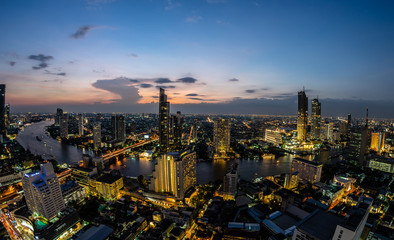 Chao Phraya River with Business Area of Bangkok at night