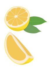Lemon fruit with leaf vector illustration on white background. Citrus fruit. The half fruit and cut into pieces.