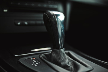 Fototapeta na wymiar automatic transmission lever in a luxury car