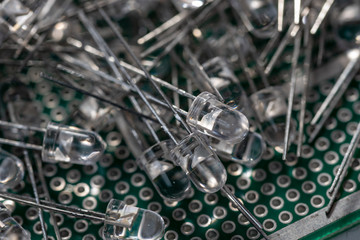 Electronic components, Lots of clear color new LED's on PCB background