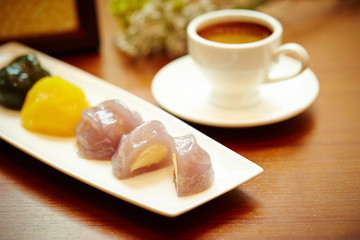 Korean rice cake with coffee