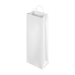 White blank shopping bag with handle is isolated on white background. Vector illustration.