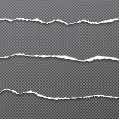 White horizontal ripped paper strips are on black squared background. Vector illustration