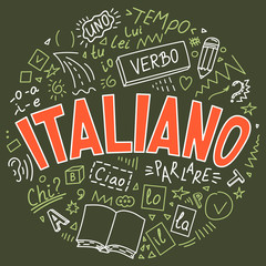 Fototapeta premium Italiano. Language hand drawn doodles and lettering. 