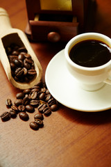 cup of coffee and beans