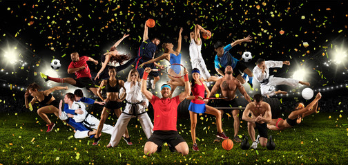 Fototapeta na wymiar Huge multi sports collage taekwondo, tennis, soccer, basketball, etc