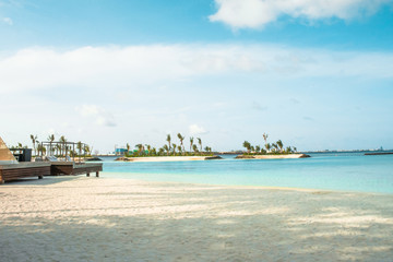 Obraz na płótnie Canvas Beautiful tropical Maldives island with white sandy beach and sea for holiday ,summer, vacation .