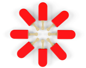 Red ice cream on a stick isolated on a white background 3d render