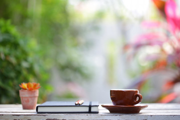 Small brown cup with small plant