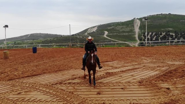 Western riding on paddock