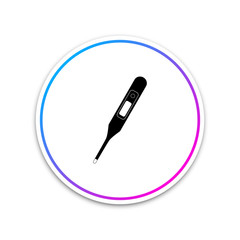 Medical digital thermometer for medical examination icon isolated on white background. Circle white button. Vector Illustration