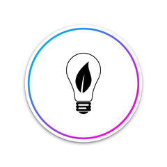Light bulb with leaf icon isolated on white background. Eco energy concept. Circle white button. Vector Illustration