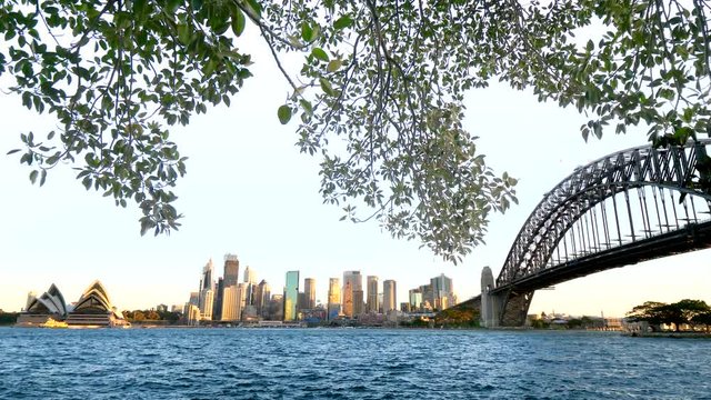 Sydney Harbour Bridge, downtown skyline and Opera House