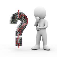 3d man looking at solved maze question mark