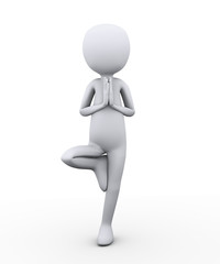 3d man in Tree – vrksasana yoga pose gesture