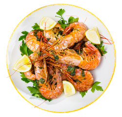 Top view of roasted shrimps