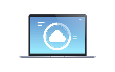 internet connection cloud computer synchronization laptop screen digital network technology concept white background horizontal
