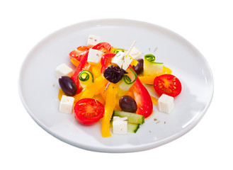 Greek vegetable salad with cheese and olive oil