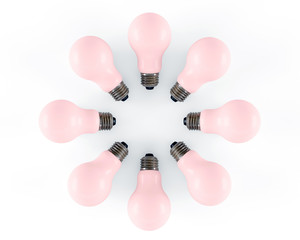 Colored light bulbs. 3D render. 