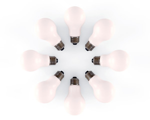 Colored light bulbs. 3D render. 
