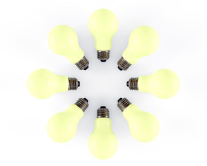 Colored light bulbs. 3D render. 