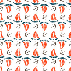 Fototapeta premium Summer seamless vector pattern on the marine theme.