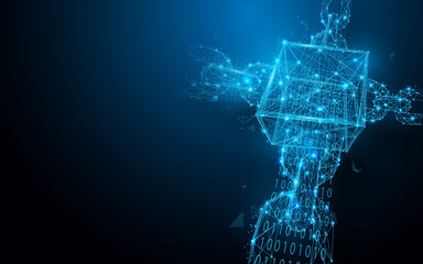 Block chain network connections from lines, triangles and particle style design. Illustration vector