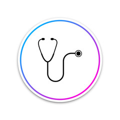 Stethoscope medical instrument icon isolated on white background. Circle white button. Vector Illustration