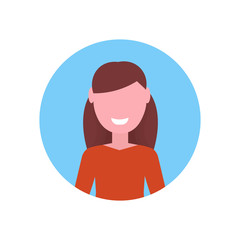 happy brown hair girl face avatar little child female cartoon character portrait flat white background