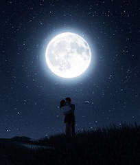 Fototapeta na wymiar Love couples under the moonlight,3d rendering